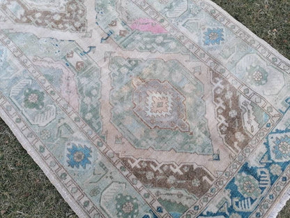 Turkish runner rug 4'9x12'8 runner rug,vintage oushak runner rug,kitchen runner rug,hallway runner rug,vintage runner rug