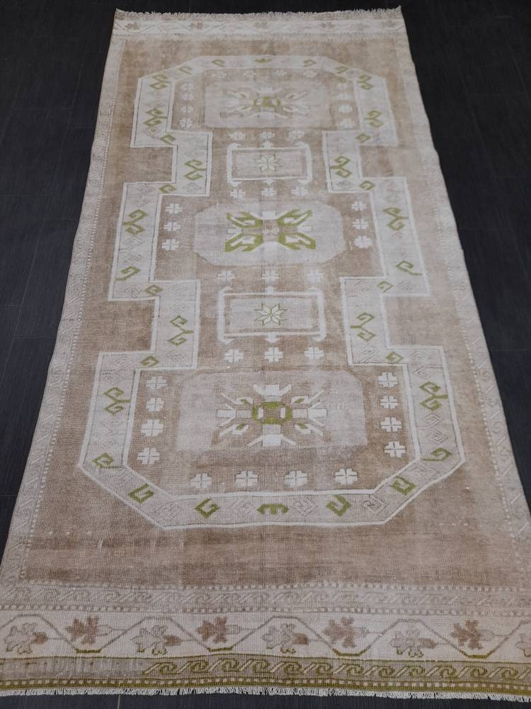 NEUTRAL Medium Pile Wool Turkish Rug 4.5 x 9 Rug, Muted Rug Muted Wool Oushak Rug Neutral Oriental Rug, Vintage Rug Muted Hand Made Rug