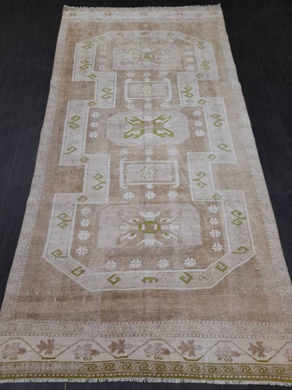 NEUTRAL Medium Pile Wool Turkish Rug 4.5 x 9 Rug, Muted Rug Muted Wool Oushak Rug Neutral Oriental Rug, Vintage Rug Muted Hand Made Rug