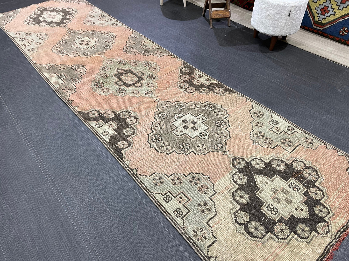 Vintage Runner Rug Vintage Oushak 2.8 x 10.3 Runner Rug Hallway Runner Rug Turkish Kitchen Runner Rug Antique Wool Persian Runner Rug