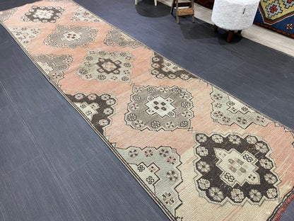 Vintage Runner Rug Vintage Oushak 2.8 x 10.3 Runner Rug Hallway Runner Rug Turkish Kitchen Runner Rug Antique Wool Persian Runner Rug