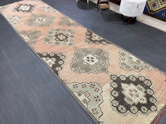 Vintage Runner Rug Vintage Oushak 2.8 x 10.3 Runner Rug Hallway Runner Rug Turkish Kitchen Runner Rug Antique Wool Persian Runner Rug