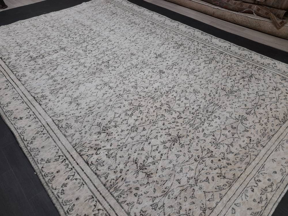 MUTED Large Vintage RUG 7.7 x 11.6 TURKISH Oushak Rug Vintage Oriental Rug Antique 8x12 Persian Hand Made Rug Distressed Turkish Rug