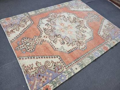 Distressed Wool Rugs, 4.3 x 5.8 Vintage Handmade Rug, Oushak Rug, Turkish Rug, Farmhouse Rug, Vintage Rug, Wool rug Oriental Rug