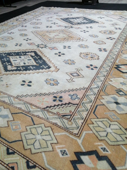 Oriental RUG 7.7 x 9 Oushak Rug Turkish Vintage Persian Rug Navy Vintage Rug Fine Wool Oushak Rugs 8x9 Turkish Rug Muted Living room Rug