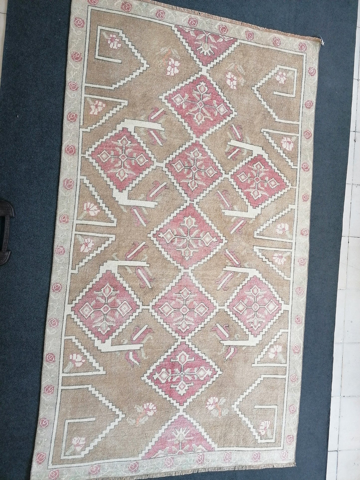 Neutral oushak rug, vintage wool rug turkish handmade rug 4'10x8'5 runner rug, living room rug, kitchen runner
