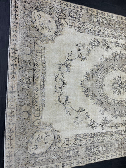 Neutral RUG Vintage Rug 6.7 x 10 ft Vintage Neutral Persian Rug Muted Wool Oriental Rug Blue Handmade Rug Distressed Turkish Antique Rug