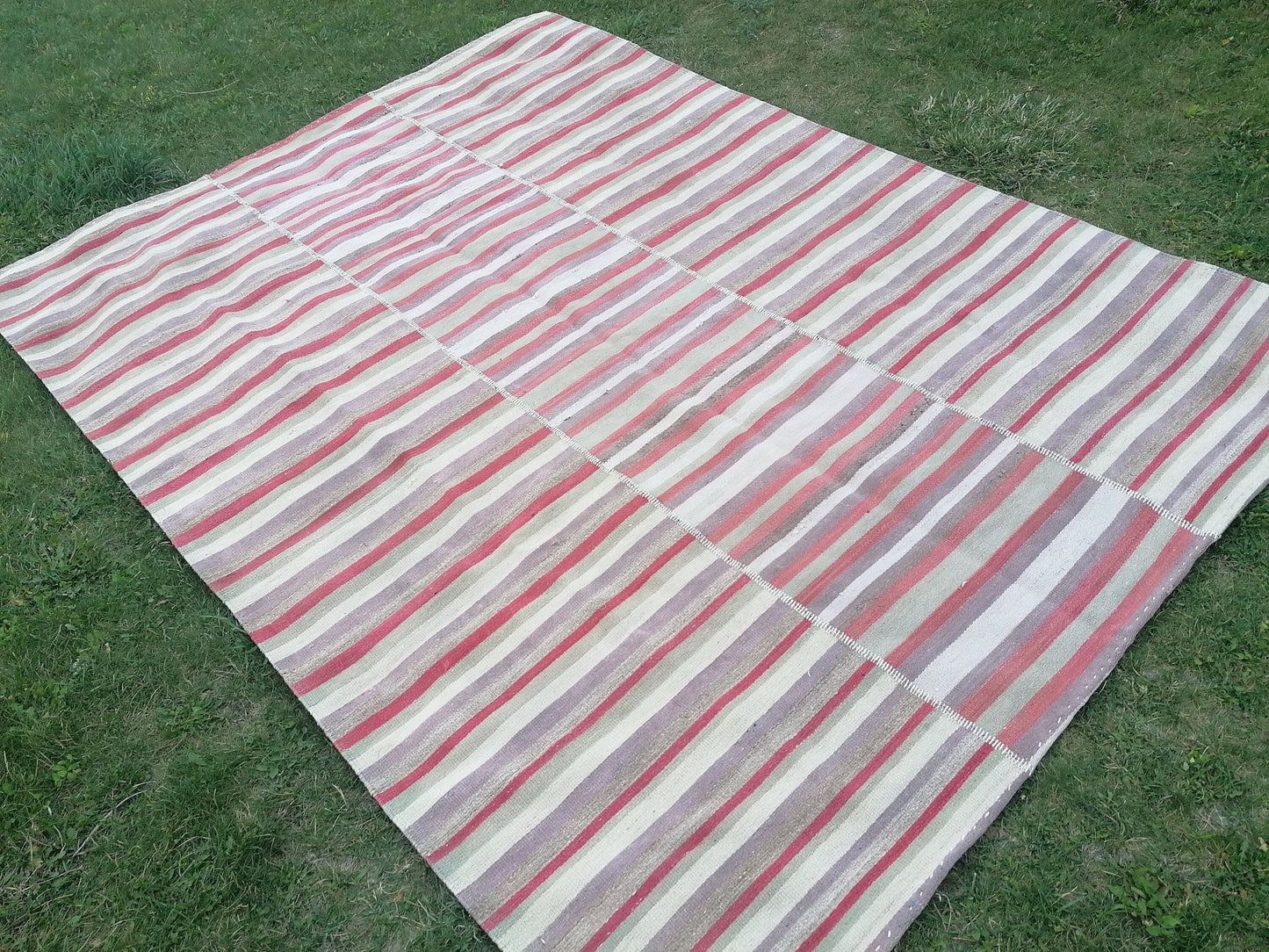 7 x 9 Handmade flatweave kilim rug  stripe wool rug, woven rug, pastel turkish kilim, muted flat_weaving rug