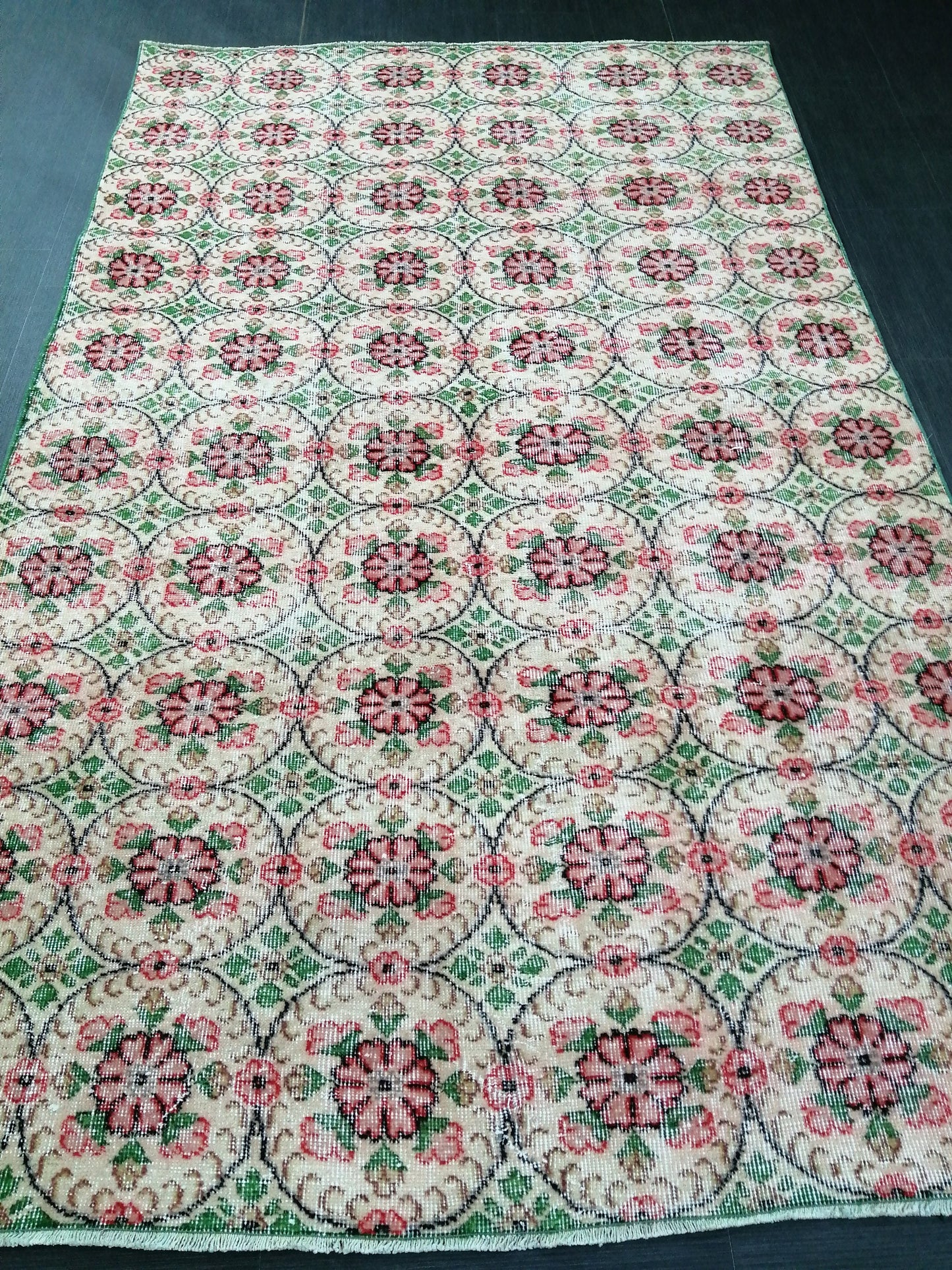 Green Floral Rugs, 8.5 x 5.3 Hand Made Rug, Oushak Rug, Rustic Rug, Boho Rug, Rug Runner, Turkish Rug, Farmhouse Rug, Vintage Rug, Wool rug