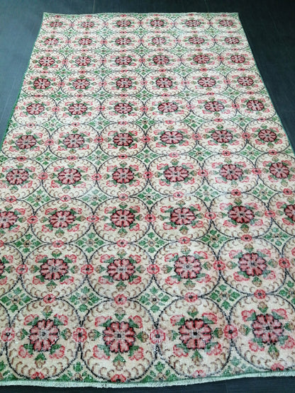 Green Floral Rugs, 8.5 x 5.3 Hand Made Rug, Oushak Rug, Rustic Rug, Boho Rug, Rug Runner, Turkish Rug, Farmhouse Rug, Vintage Rug, Wool rug