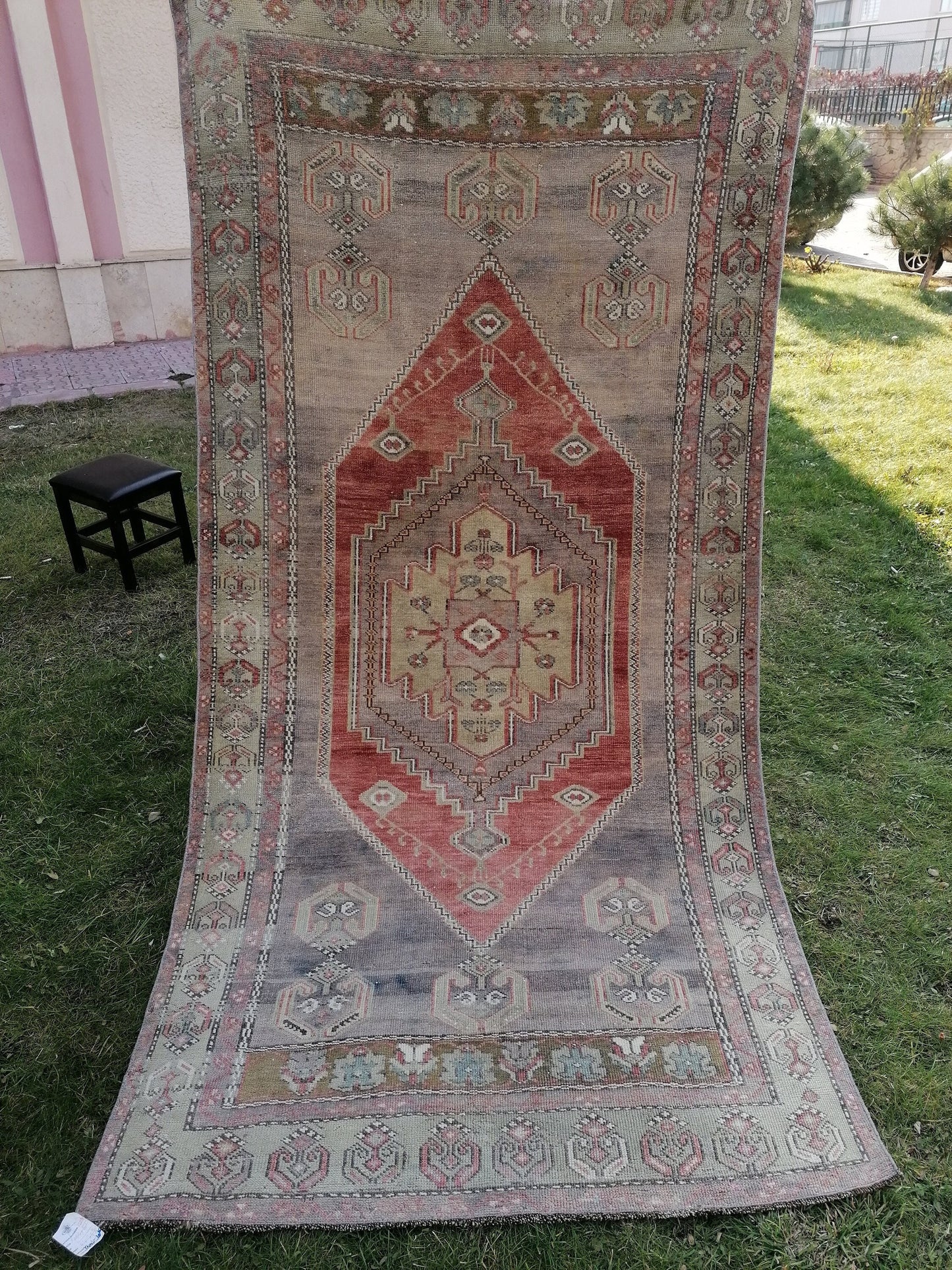8'8x4'3 vintage rug, vintage oushak rug, unique hand made rug, kitchen area rug, bohemian traditional rug