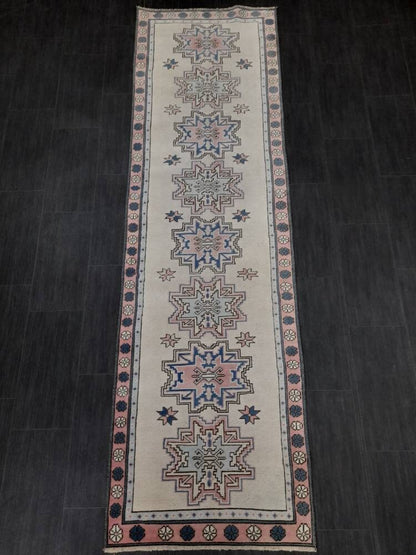 Hand Knotted Runner Rug 2.6 x 9 Vintage Turkish Runner XL Vintage Oriental Runner Rug Oushak Runner Rug Plush Soft Wool Runner Hand Made Rug