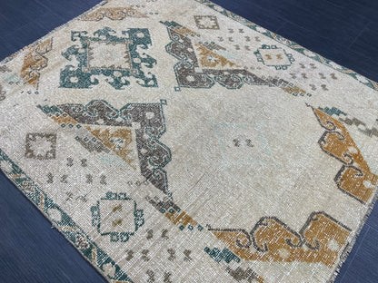 Muted Turkish Rug 3.6 x 4.4 Rug Handmade Rug, Rustic Rug Hand Knotted Rug, Rug Runner, Turkish Rug, Farmhouse Rug, Vintage Rug, Wool rug