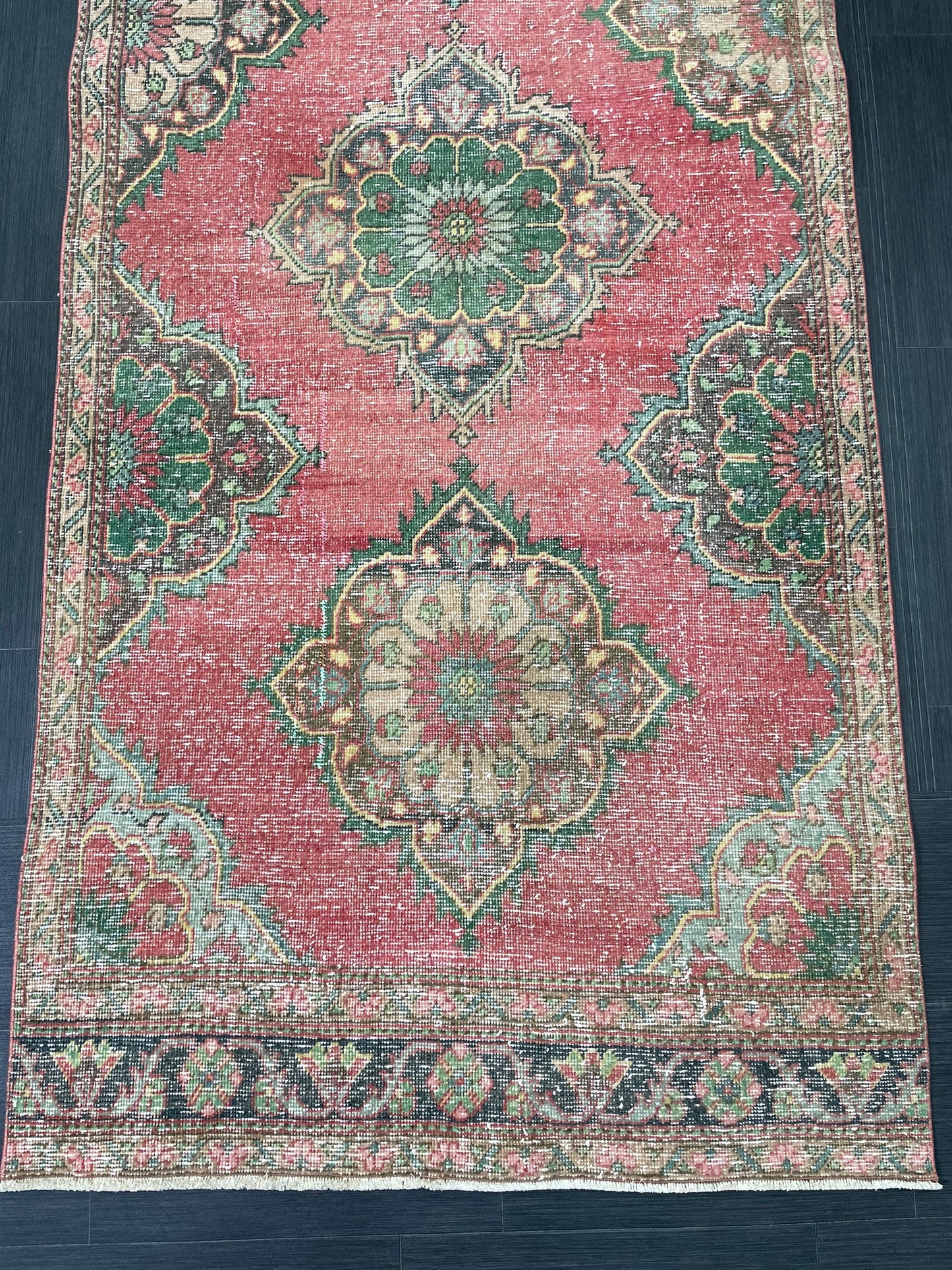 Vintage Runner Rug 3.7 x 12.6 Muted Turkish Runner Rug Hand Made Runner Rug Vintage Runner Rug Hallway Runner Rug Distressed Runner