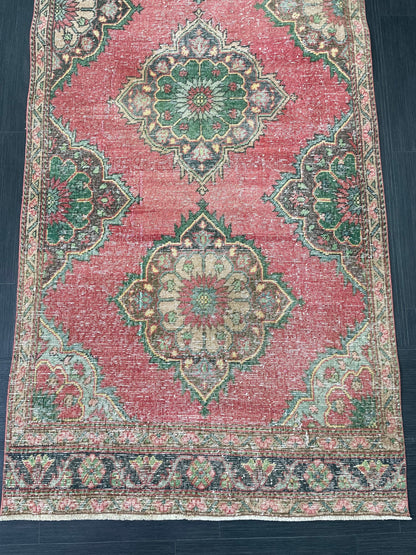 Vintage Runner Rug 3.7 x 12.6 Muted Turkish Runner Rug Hand Made Runner Rug Vintage Runner Rug Hallway Runner Rug Distressed Runner