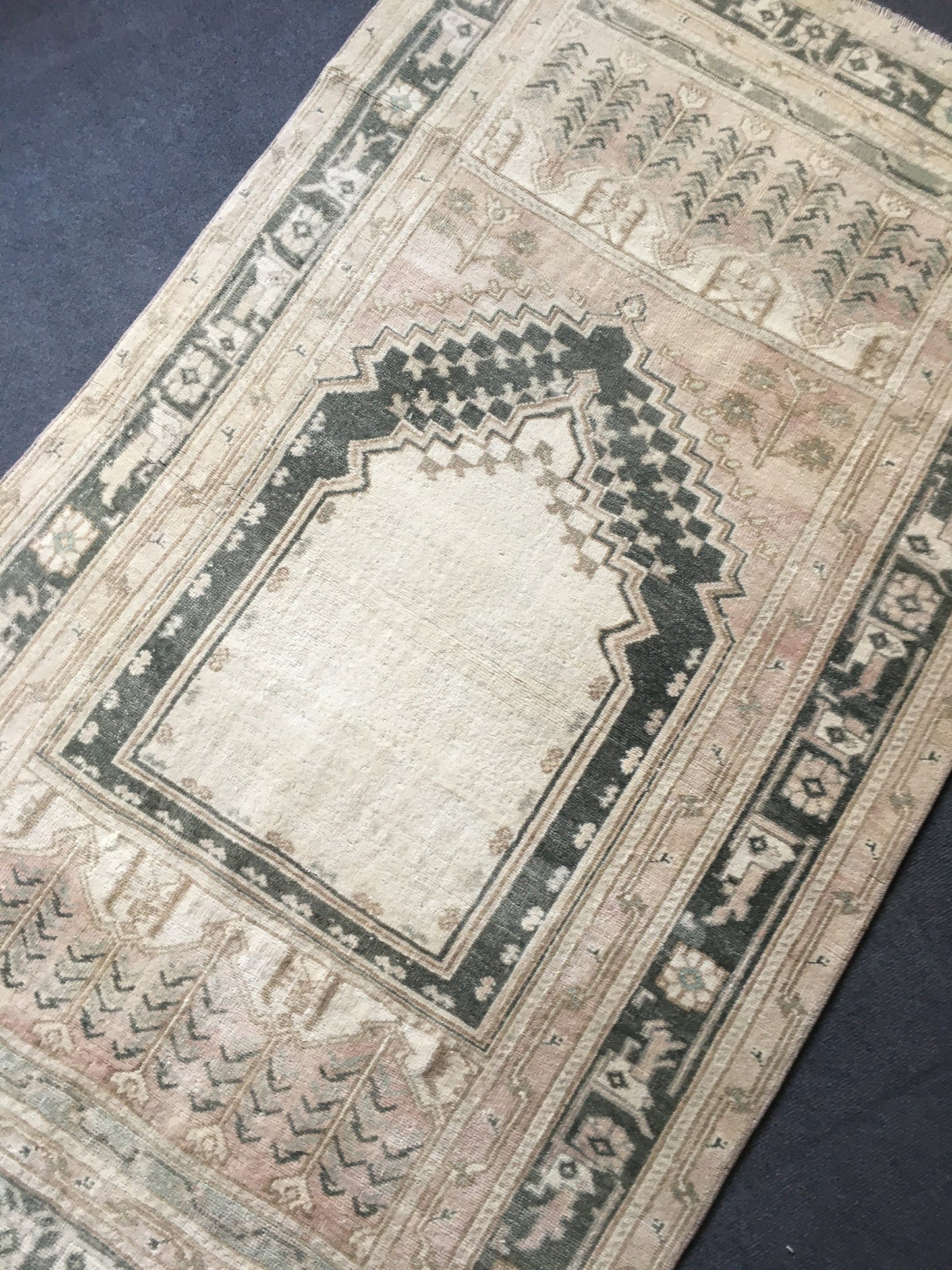 3.6x6 feet natural muted entryway floor rug, turkish living room large rug, vintage black handmade bedroom area rug, office floor wide rug