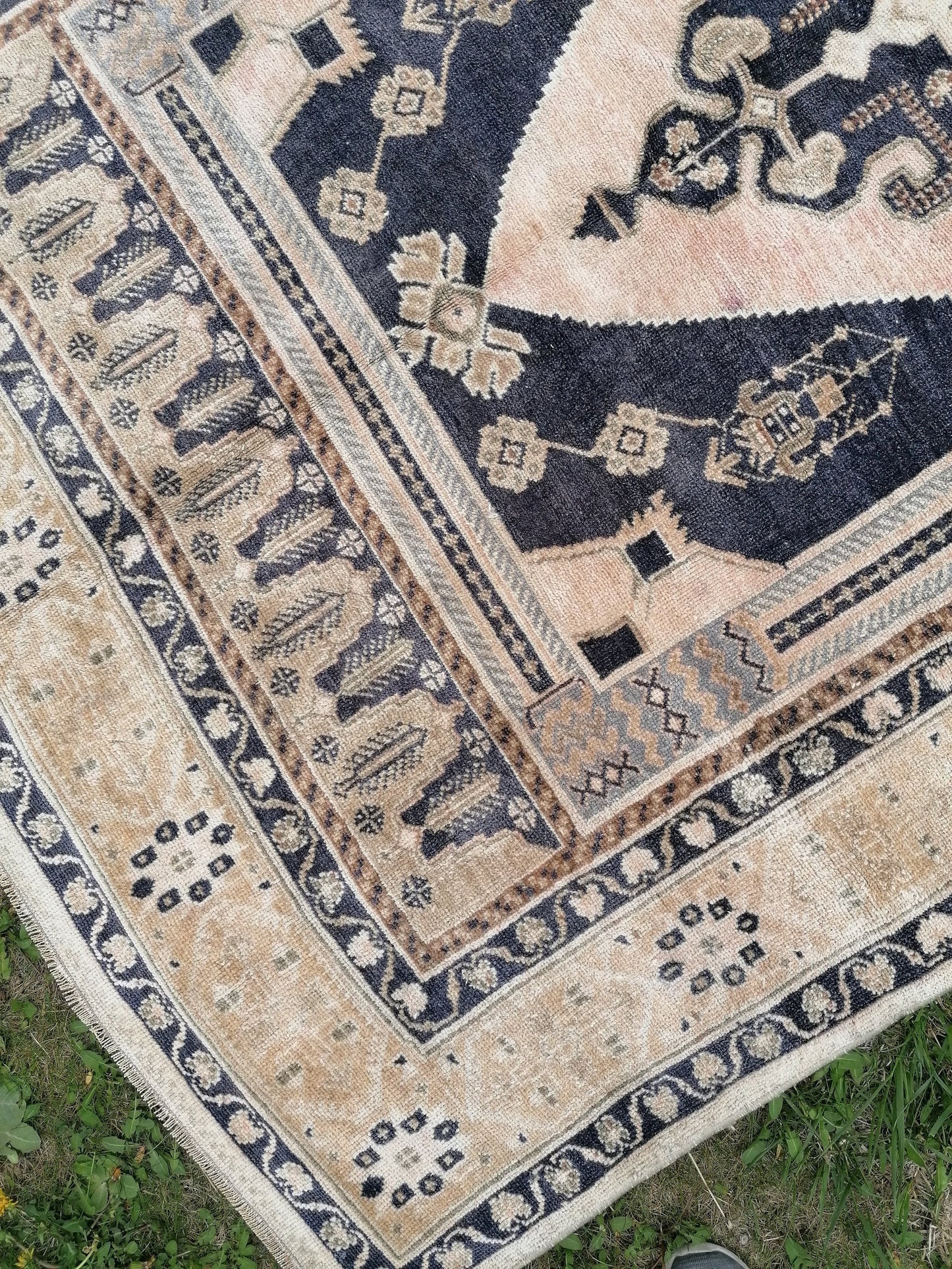Quality oushak rug, blue turkish rug 5'2x10 large vintage rug wool oushak rug hand made rug