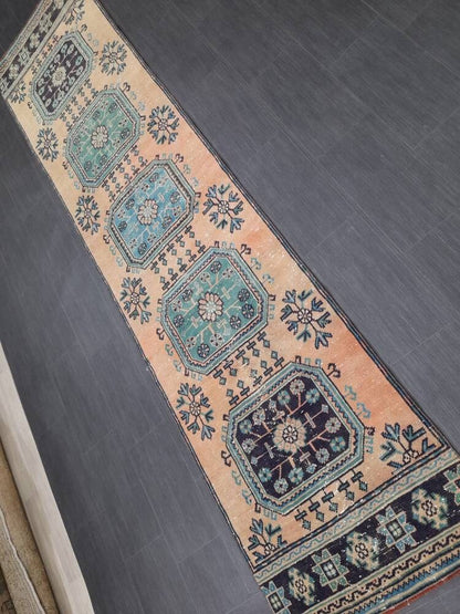2.9 x 11.8 wool Oushak Runner Rug Turkish Runner Rug Vintage Runner Rug 3x12 Hallway Runner Rug Kitchen Runner Rug Handmade Wool Runner Rug