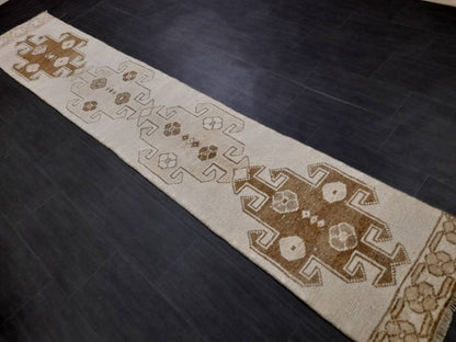 Neutral Oriental Runner Rug Neutral Narrow Runner Rug 2 x 10.5 Vintage Runner Rug Turkish Hallway Runner Rug Neutral Persian Runner Rug