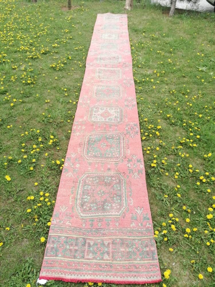 Oushak wool runner 2'7x20'6 long vintage runner, hallway handmade runner