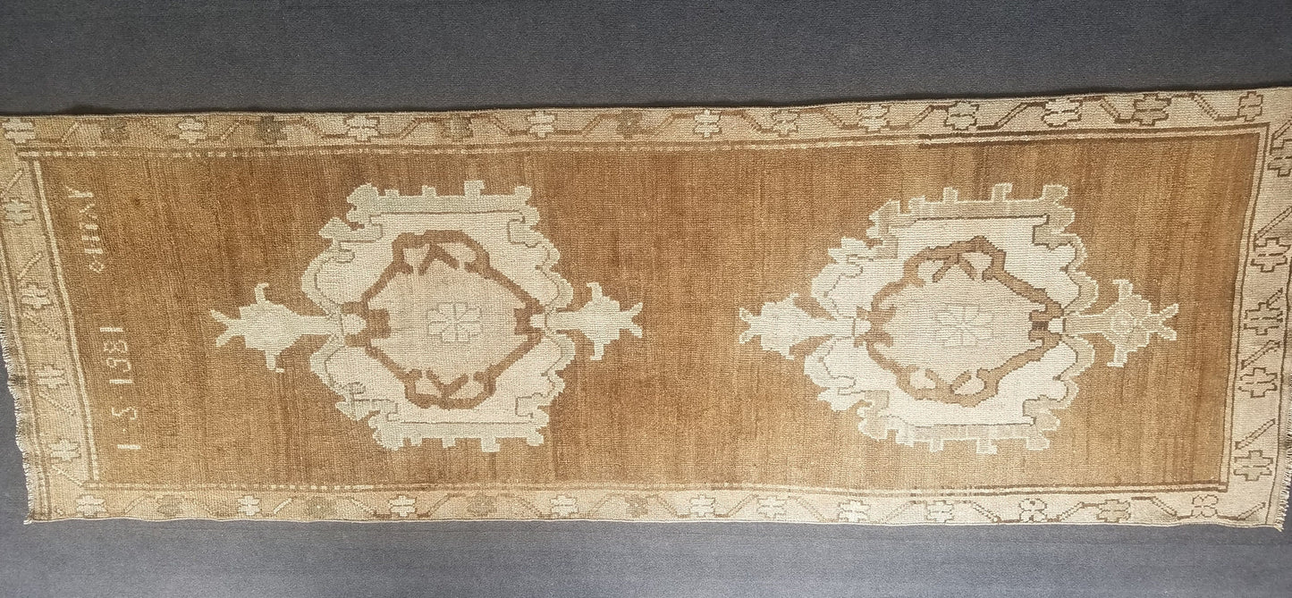 Neutral wool runner rug 3'3x9'5 oushak runner rug unique handmade rug kitchen runner