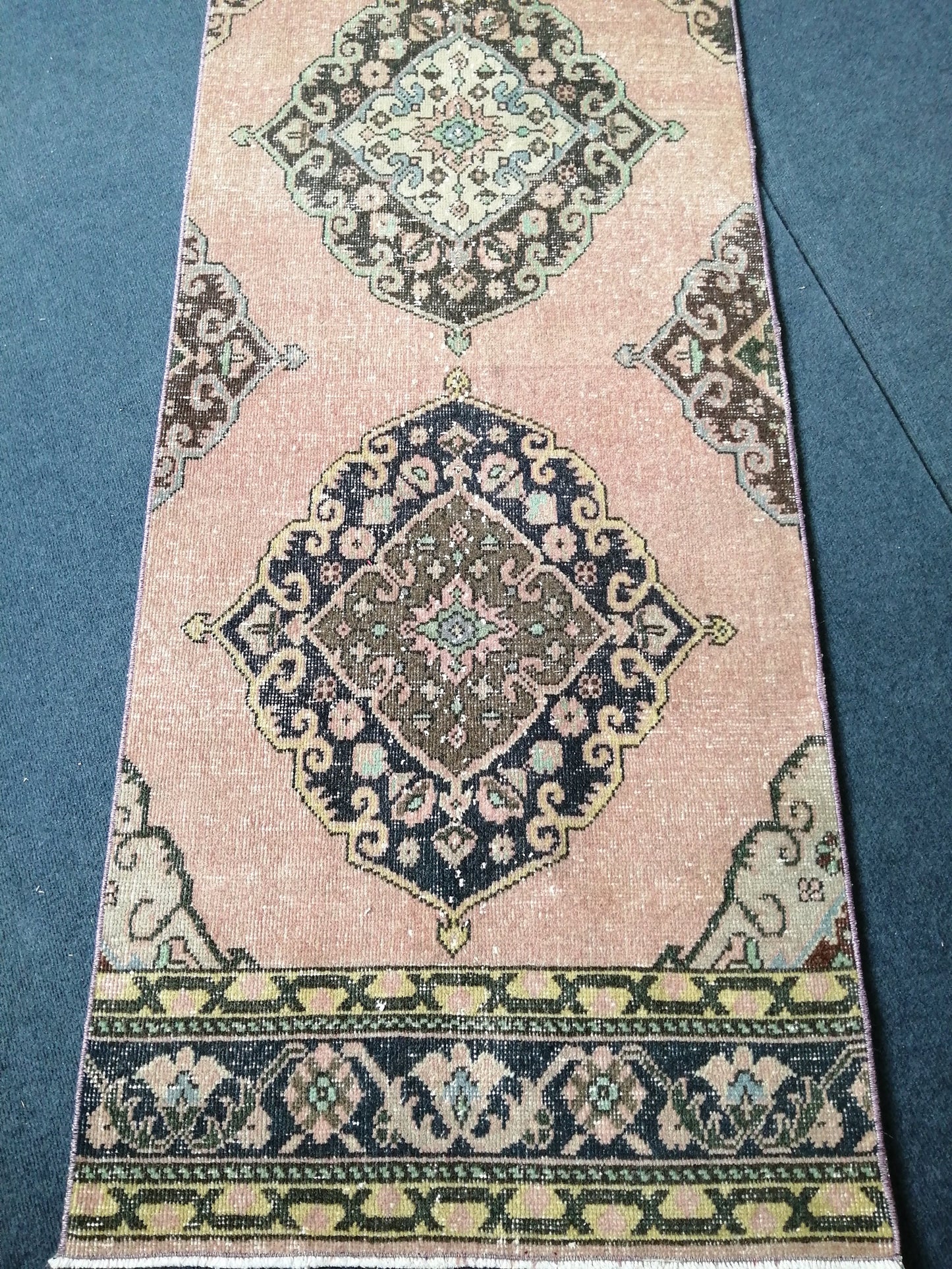 13.4 x 2.6 Vintage Oushak Runner Rug Turkish Runner Rug Vintage Runner Rug Hallway Runner Rug Kitchen Runner Rug Wool Runner Rug Wool Oushak