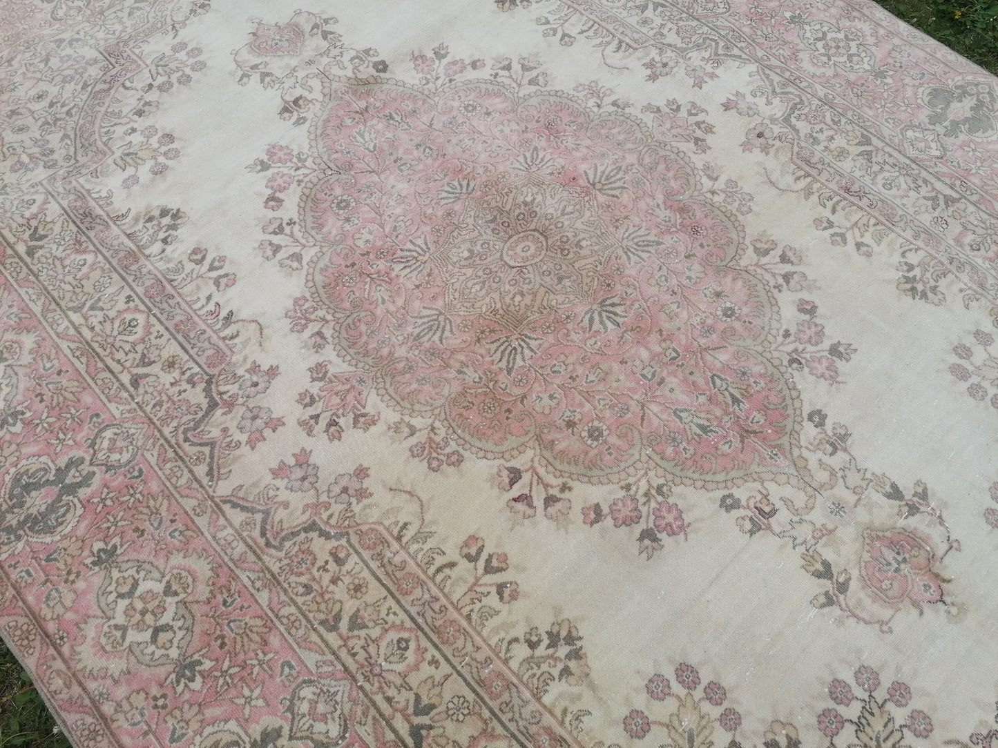 6.10 x 9.8 soft pink turkish rug, vintage rug, large vintage rug, wool oushak rug handmade rug