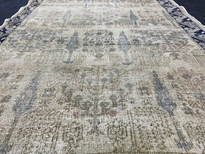 Vintage Rug, Muted Handmade 4 x 6.7  Rug, Natural Wool Oushak Rug Hand Knotted, Vintage Turkish Rug Living Room Rug