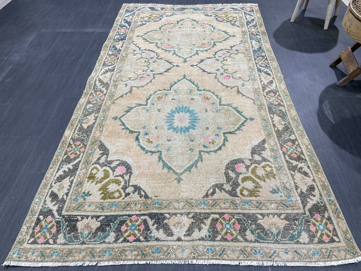 Vintage Rug, Hand Knotted 3.7 x 6.8 Rug, Turkish Runner Rug, Vintage Runner Rug, Hallway Rug, Wool Kitchen Rug, Handmade Rug,