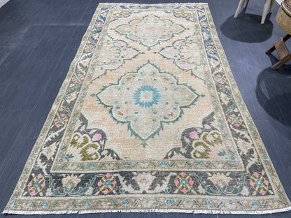 Vintage Rug, Hand Knotted 3.7 x 6.8 Rug, Turkish Runner Rug, Vintage Runner Rug, Hallway Rug, Wool Kitchen Rug, Handmade Rug,