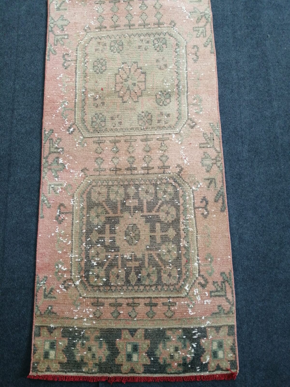 11'4x2'2 oushak turkish runner rug, vintage runner rug, vintage oushak runner rug, vintage anatolian rug,unique hand made rug,kitchen rug