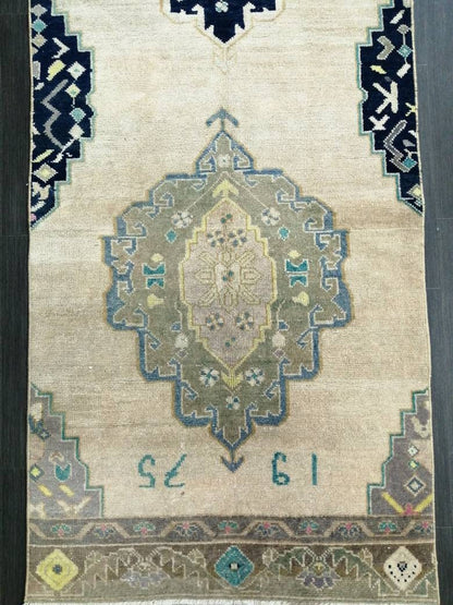 Vintage Runner Rug 2.7 x 10.6 Hallway Runner Rug Muted Kitchen Runner Rug Muted Wool Runner Rug Oushak Runner Rug Turkish Rug Runner