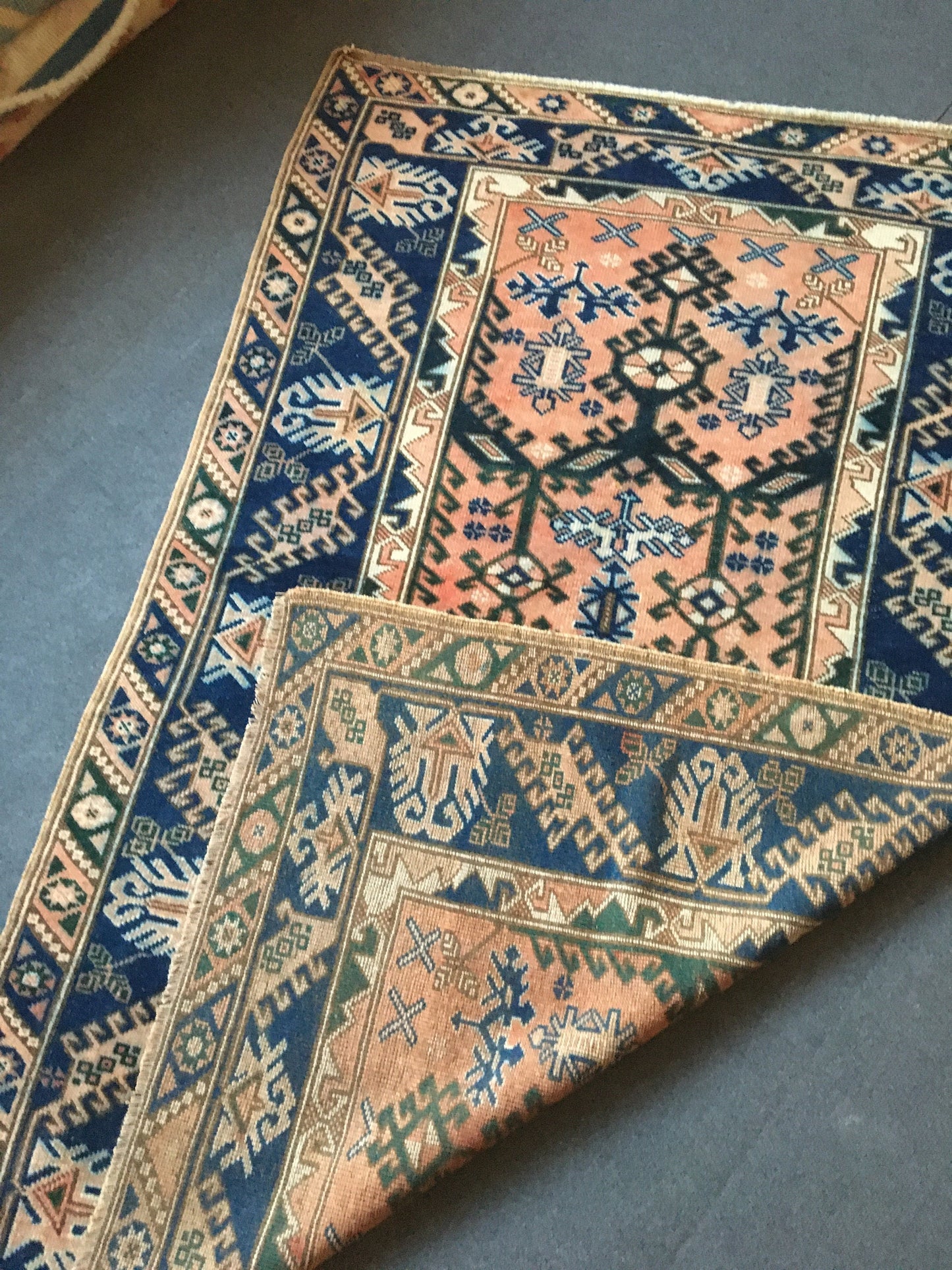 4.2x6.4 feet turkish muted color kitchen floor rug, handmade oushak bedroom area rug, living room floor wide rug, blue bohem rug, bath rugs