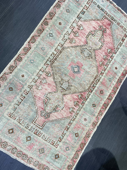 Handmade Rug, Hand Knotted 3x5.4 Rug, ShabbyChic Rug,Rustic Rug, OUSHAK Rug, Turkish Rug, Farmhouse Rug,Vintage Rug, Minimalist Rug