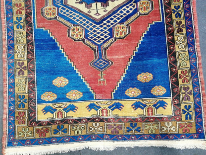 8 X 4.8 OUSHAK RUG TURKISH Oushak Rug Blue Vintage Oushak Runner Rug Vintage Runner Rug Wool Oushak Rug Hand Made Rug Vintage Turkish Rug