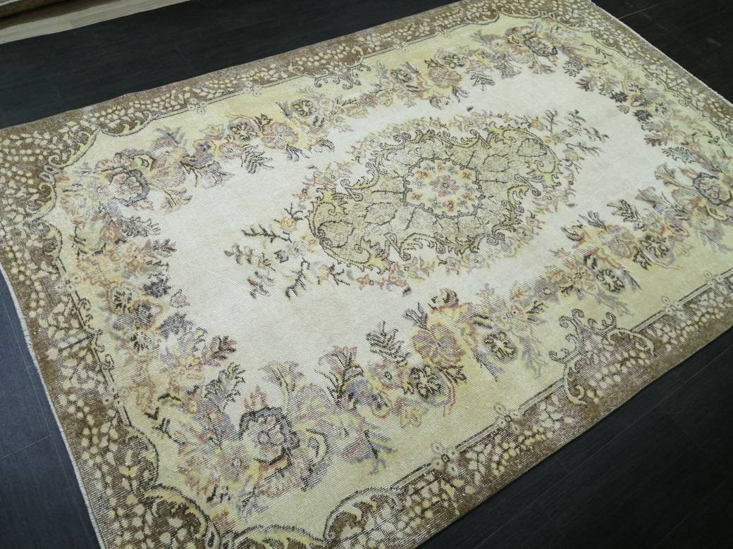 Vintage OUSHAK RUG 6.2 x 9.3 TURKISH Rug Vintage Oushak Runner Rug Vintage Persian Rug Wool Oriental Rug Hand Made Rugs Muted Oriental rug