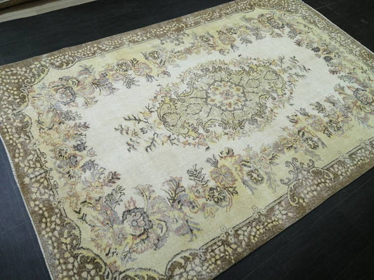 Vintage OUSHAK RUG 6.2 x 9.3 TURKISH Rug Vintage Oushak Runner Rug Vintage Persian Rug Wool Oriental Rug Hand Made Rugs Muted Oriental rug