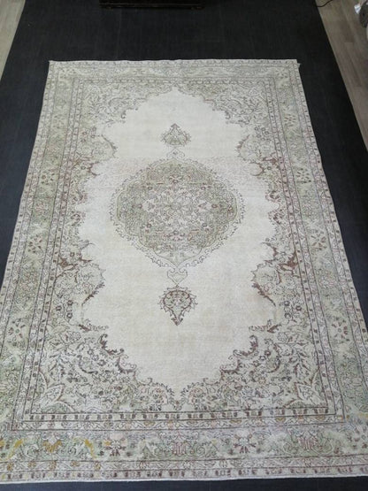 Vintage Rug Neutral TURKISH Muted HAND MADE Rug Muted Rug 6.9 x 10.3 Muted Turkish Oushak Rug, Vintage Oriental Rug, Muted 7x10 Persian Rug