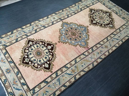 Muted Wool Runner Rug  Muted 4.6 x 9.5 Oushak Runner Rug Turkish Runner Rug Vintage Runner Rug Hallway Runner Rug Wool Kitchen Runner Rug