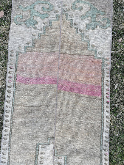 Turkish patchwork runner rug 2'2x11 neatural runner rug, vintage oushak rug, kitchen runner rug,hallway runner vintage runner rug