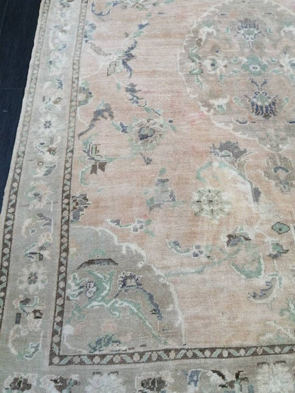 Vintage RUG, 6 x 8.3 TURKISH Oushak Rug, Vintage Handmade Rug,   Wool Hand Knotted Oriental Rug, Hand Made Rug, Quality Turkish Rug