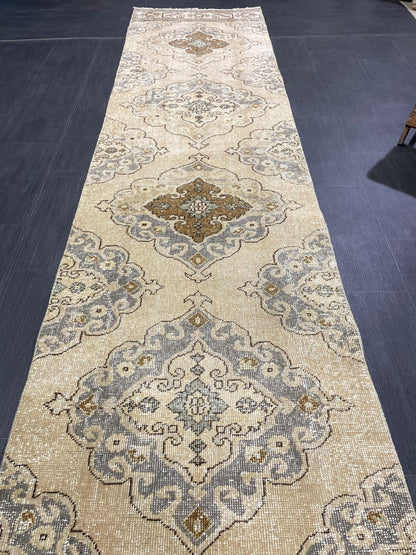 Hand Knotted Runner Rug Turkish Runner 2.7 x 13 Rug Vintage Runner Rug Hallway Runner Rug Kitchen Runner Rug Wool Runner Rug Wool Oushak Rug