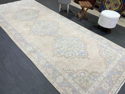 Muted Turkish Runner Rug Turkish Oushak 4.4 x 11.2 Runner Rug Vintage Runner Rug Hallway Runner Rug Kitchen Runner Rug Wool Runner Rug