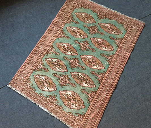 3x4 feet handmade teal persian rug - living room rug,  wool rug, bedroom floor rug, bathroom rug