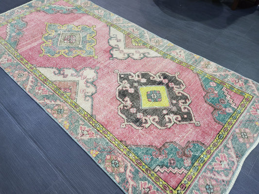 Vintage Rug,  TURKISH 3 x 6.2 HANDMADE Rug, Vintage Turkish Rug, Oushak Rug, Turkish Oushak Rug, Vintage Handknotted Rug, Wool Rug