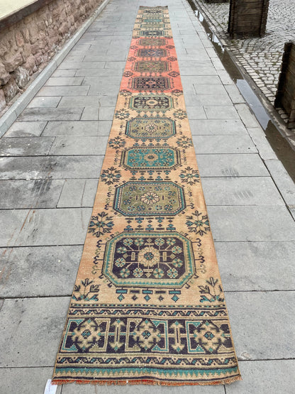 Vintage Staircase Runner Rug 2.3 x 27 ft Extra Long TURKISH Runner Rug Vintage Runner Rug Distressed Runner Rug  Runner Hand Knotted Runner