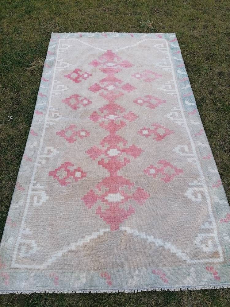 Vintage oushak rug, turkish rug 4'7x8 pastel vintage rug, handmade wool runner,