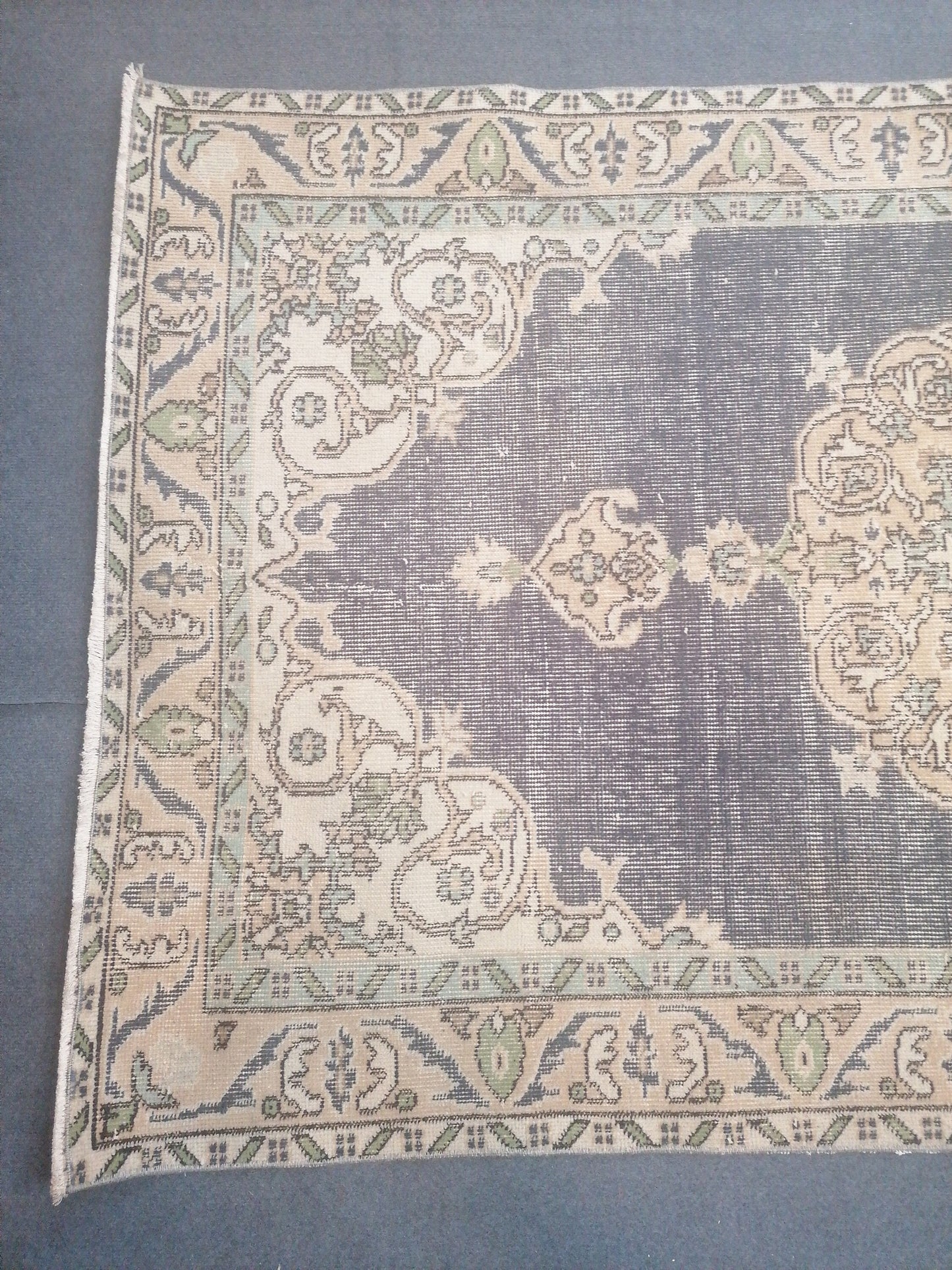 Vintage blue rug 3'9x6'6 distressed oushak rug