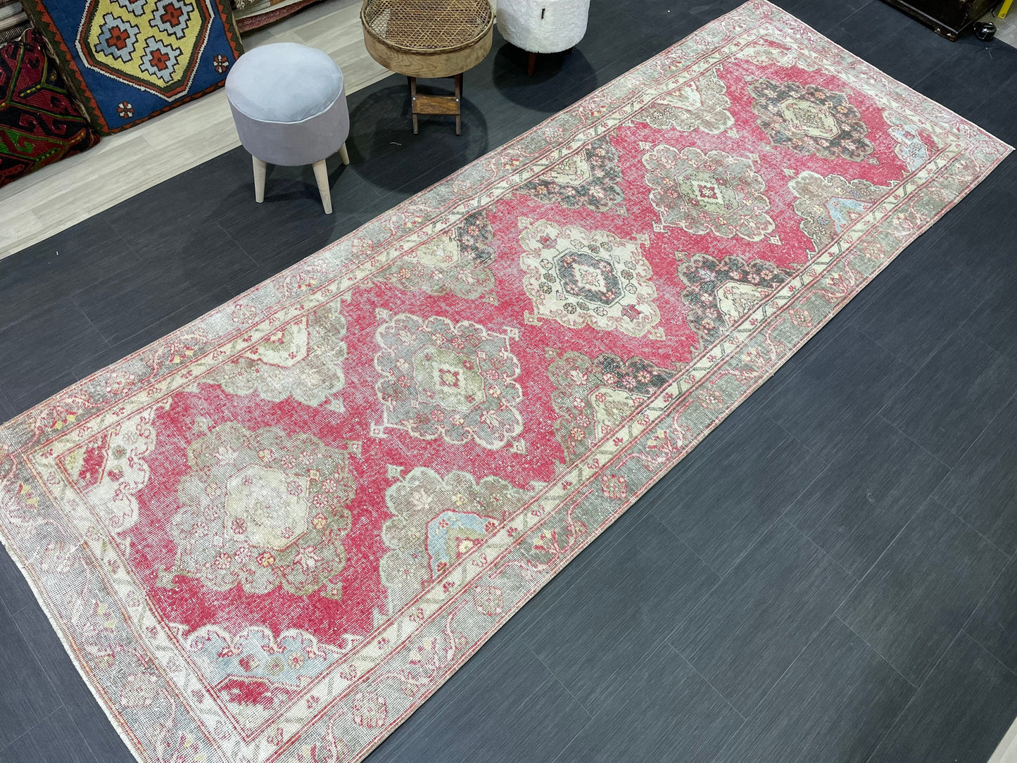 Turkish Runner Rug, Persian Distressed Runner 4.3 x 11.7 Rug, Vintage Runner Rug, Hallway Runner Rug,  Kitchen Runner Rug, Wool Runner Rug
