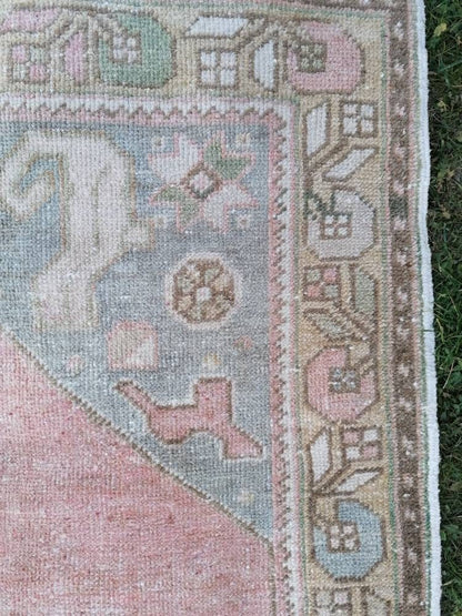3'7x6'6 vintage pastel turkish rug, oushak vintage rug, kitchen rug,vintage anatolian bohemian rug,unique hand made bohemian